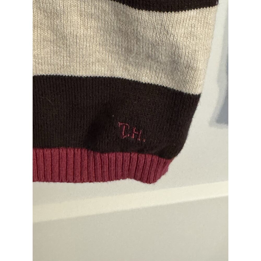 Tommy Hilfiger Women's Tan & Fuschia Striped Sweater Lightweight Knit Sz Large - Picture 5 of 8